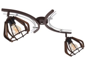 Lampa sufitowa Verona 2xE27 – styl loft, drewno i chrom, klosze regulowane