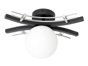 Nowoczesna lampa sufitowa 1-płomienna – kula mleczna – czarny z chromowanym wykończeniem – do salonu, sypialni, korytarza – produkcja Polska