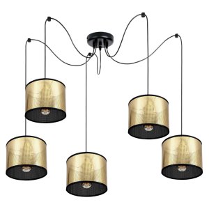 Lampa sufitowa Pająk 5 czarno-złota | Nowoczesny żyrandol 5-punktowy do salonu – Polska produkcja