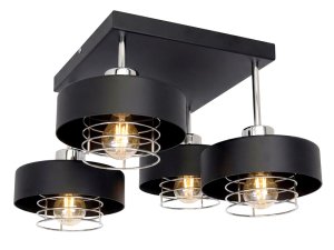 Lampa Sufitowa Loft Czarna ze srebrem/złotem Maya 4-Punktowa z Drucianym Kloszem 