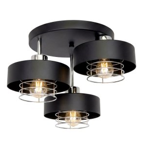 Lampa Sufitowa Loft Czarna ze złotem/srebrem Maya 3-Punktowa Okrągła z Drucianym Kloszem