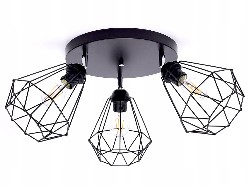 Lampa sufitowa plafon żyrandol 3 klosze druciak na przegubie