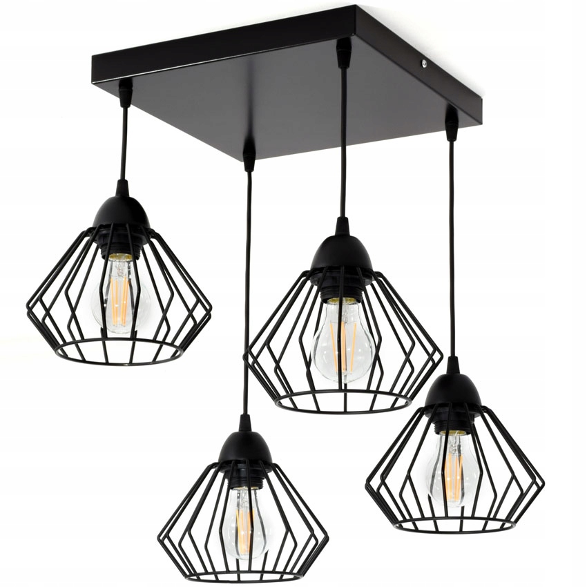 Stylowa lampa wisząca serii Kali TYP:1304-K, 4 abażury druciane brylant