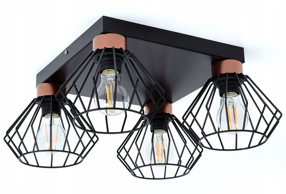 Stylowa lampa sufitowa serii Rega TYP:1304, 4 abażury druciane brylant