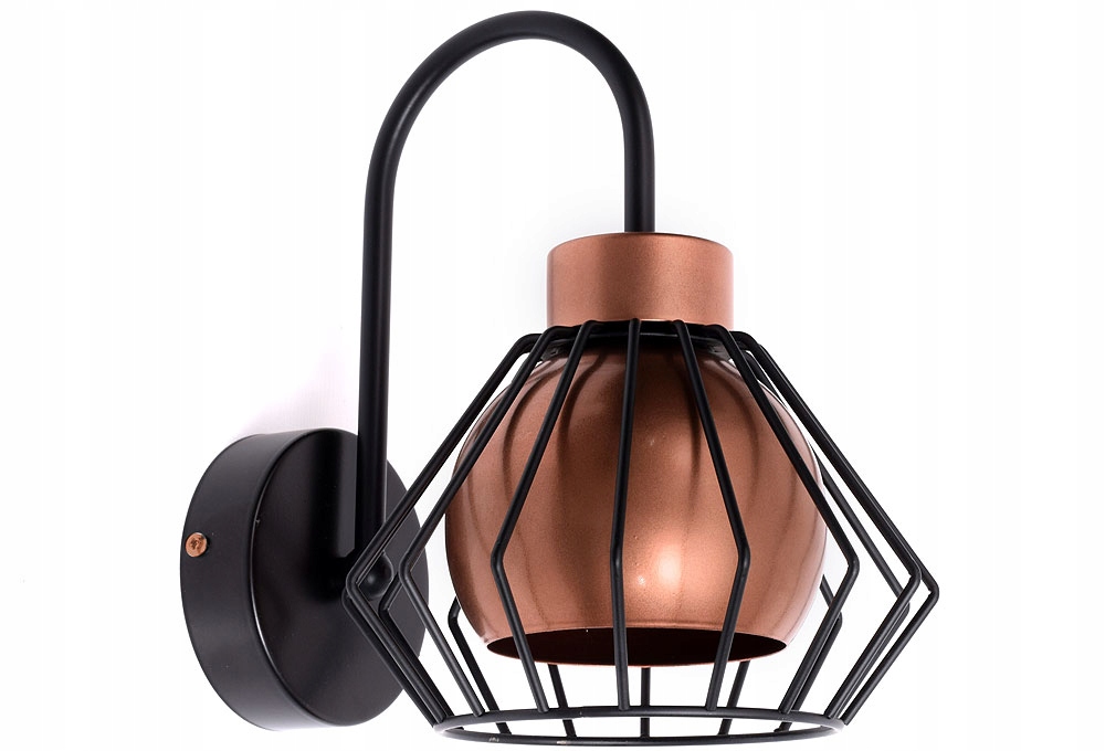 Stylowa lampa ścienna, kinkiet serii Rega TYP:1408, 1 abażur druciany brylant