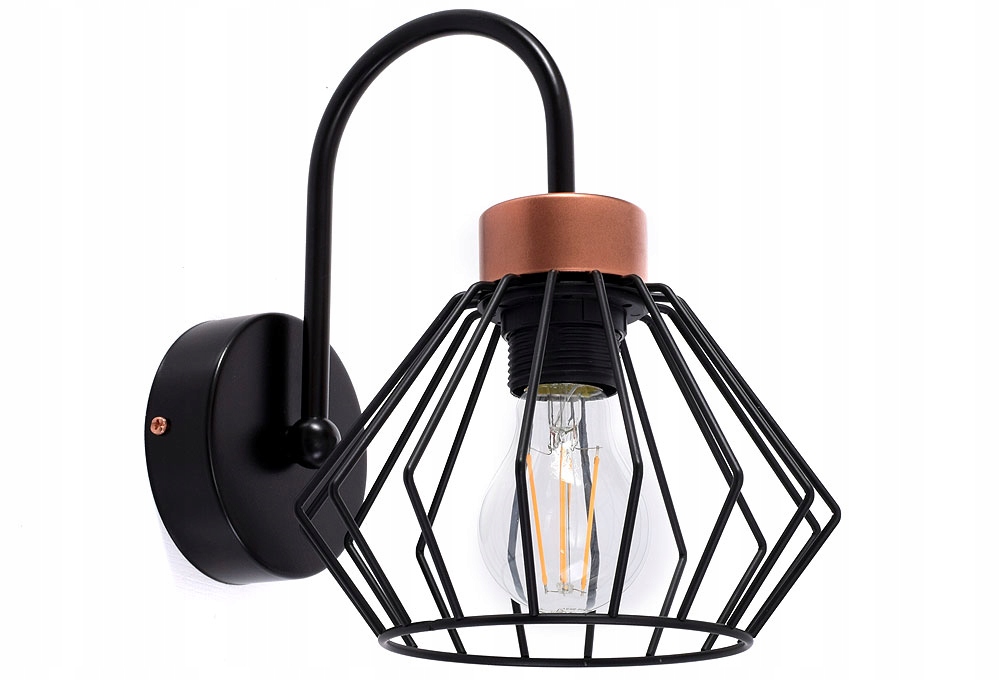 Stylowa lampa ścienna, kinkiet serii Rega TYP:1308, 1 abażur druciany brylant