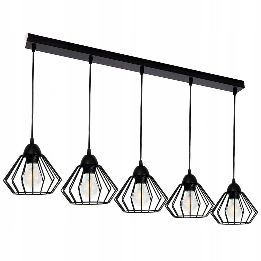 Stylowa lampa wisząca serii Kali TYP:1305-K, 5 drucianych abażurów brylant