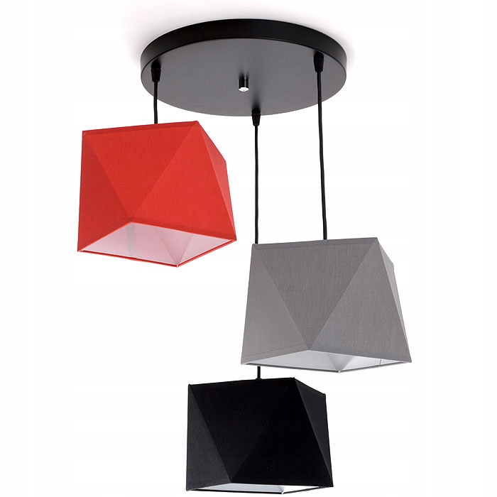 Lampa sufitowa serii Tola, z 3 kolorowymi abażurami diament na kablach TYP:1106-K