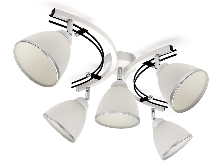 Lampa sufitowa, plafon, żyrandol Zuza, biało czarna z kloszami kubek