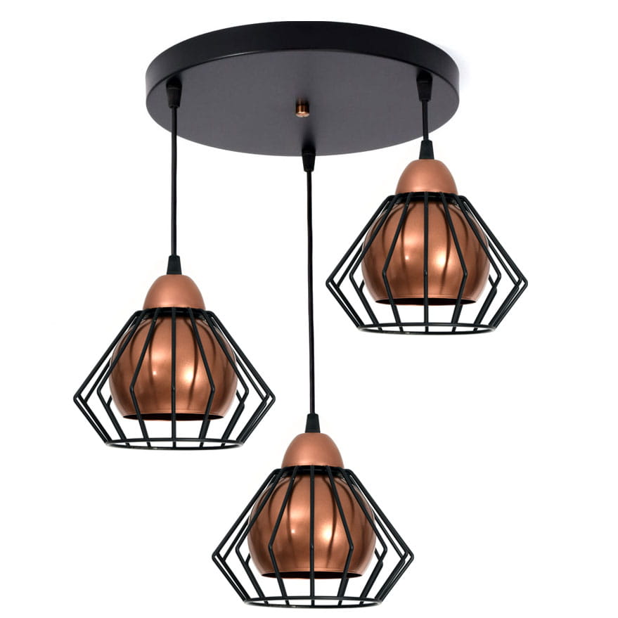 Stylowa lampa wisząca serii Gama TYP:1406k, 3 abażury druciane brylant