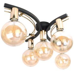 Lampa sufitowa do salonu 5 Tobi czarna-biała ze złotem  + żarówki Led Globe 