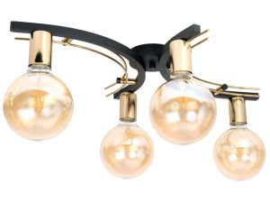 Lampa sufitowa do salonu 4 Tobi czarna, biała ze złotem  + żarówki Led Globe  
