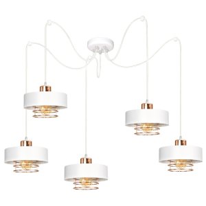 Lampa sufitowa pająk Maya  5 biała z miedzią 2250BM
