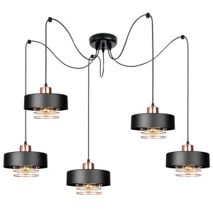 Lampa sufitowa pająk Maya  5 czarna z miedzią 2250CM