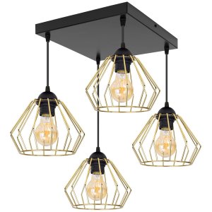 Lampa sufitowa wisząca Kali 1304kz, czarna ze złotymi abażurami 