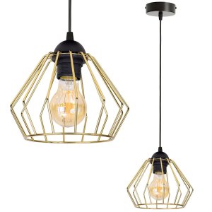 Lampa sufitowa wisząca Kali Gold 1311kz, czarna ze złotym abażurem     