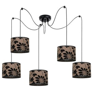 Lampa sufitowa pająk Zaya  1750 abażury czarny  zamsz, na lnie 