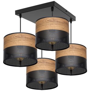 Lampa sufitowa Dora 6054 abażury czarne z wzorem drewna