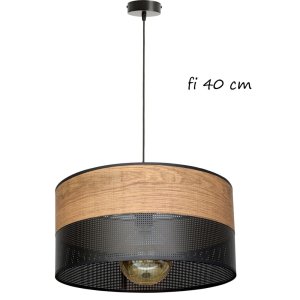 Lampa sufitowa Dora 6051/3 abażur czarny ze wzorem drewna 40 cm