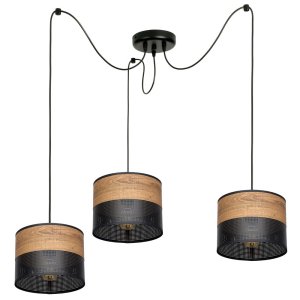 Lampa sufitowa pająk Dora  6053 abażury czarne z wzorem drewna