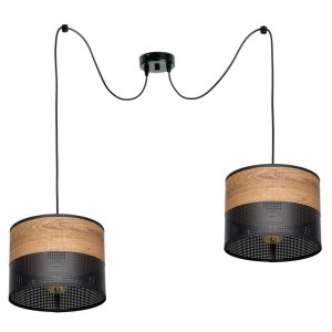 Lampa sufitowa pająk Dora  6053 abażury czarne z wzorem drewna