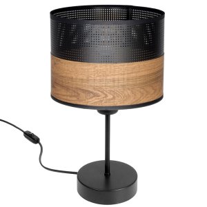 Lampa stołowa, nocna Dora 1 abażur 6060 abażur czarny z wzorem drewna 