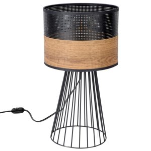 Lampa stołowa, nocna  abażur 6061 abażur czarny z wzorem drewna 