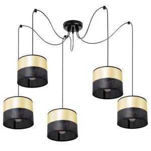 Lampa sufitowa pająk Dora  7050 abażury czarne ze złotem