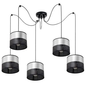 Lampa sufitowa pająk Dora  7050-S abażury czarne ze srebrem