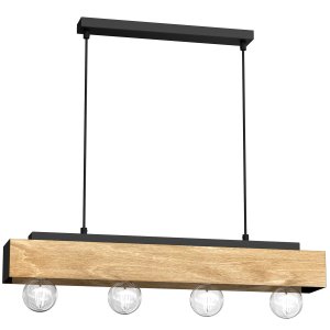 Lampa sufitowa, żyrandol czarny z drewnem Miluza 4xE27, 1637-LUM