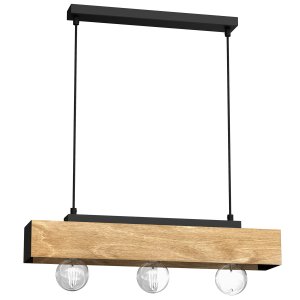 Lampa sufitowa, żyrandol czarny z drewnem Miluza 3xE27, 1636-LUM