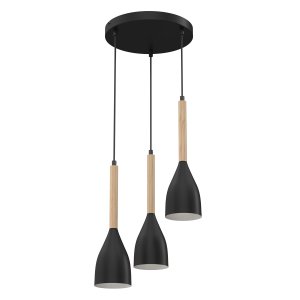 Lampa sufitowa, żyrandol czarny z drewnem Muza 3xE27, 9740-LUM