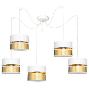 Lampa pająk Electra 7150-BZ abażury białe ze złotem