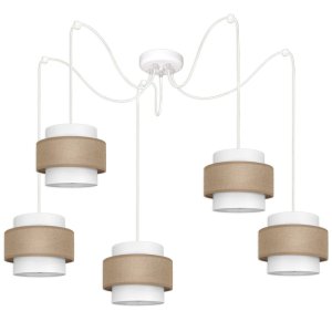 Lampa pająk Porto 7250 abażury białe z jutą