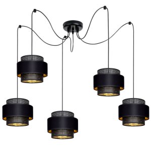 Lampa pająk Carmen 7350 abażury czarne ze złotem
