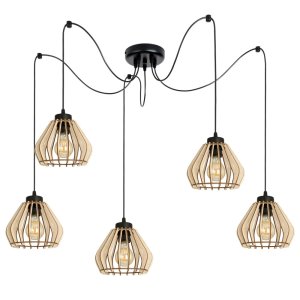 Lampa pająk Verno 8050 abażury drewniane