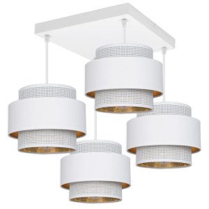 Lampa sufitowa 4 biała Carmen 7294 abażury białe ze złotem