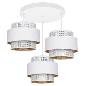 Lampa sufitowa 3 biała Carmen 7296 abażury białe ze złotem