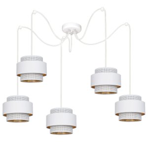 Lampa pająk 5 biały Carmen 7290 abażury białe ze złotem