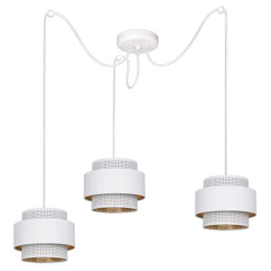 Lampa pająk 3 biały Carmen 7293 abażury białe ze złotem
