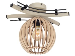 Plafon w stylu skandynawskim 9108 abażur drewniany naturalny, brązowy, czarny