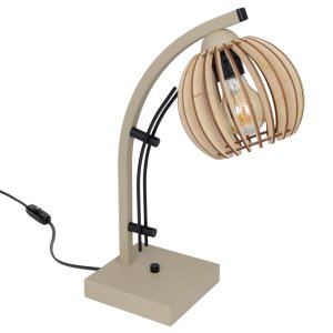 Lampa stołowa w stylu skandynawskim 9106 abażur drewniany naturalny, brązowy, czarny