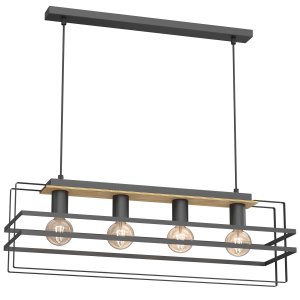 Lampa sufitowa, żyrandol czarny z drewnem Kortez 4xE27, 4455-LUM