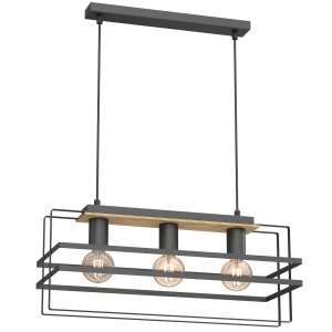 Lampa sufitowa, żyrandol czarny z drewnem Kortez 3xE27, 4454-LUM