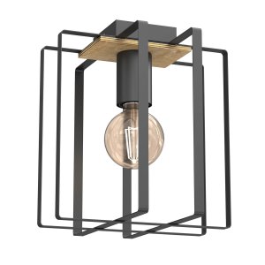 Lampa sufitowa, żyrandol czarny z drewnem Kortez 1xE27, 4459-LUM
