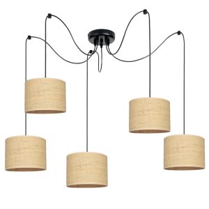 Żyrandol Pająk BALI 5 – lampa sufitowa z rattanowymi abażurami 7420