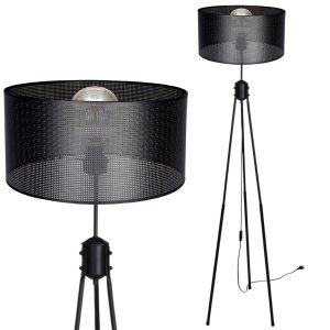 Lampa podłogowa MISTRA – czarna lampa stojąca z loftowym abażurem 7280/2