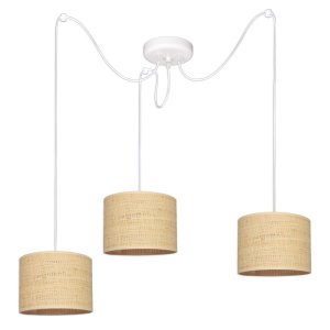 Żyrandol Pająk BALI 3 – lampa sufitowa biała, czarna z rattanowymi abażurami 7423-B