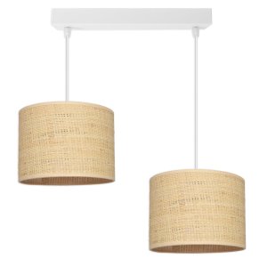 Żyrandol BALI 2 listwa biała – lampa sufitowa z rattanowymi abażurami 7427-B