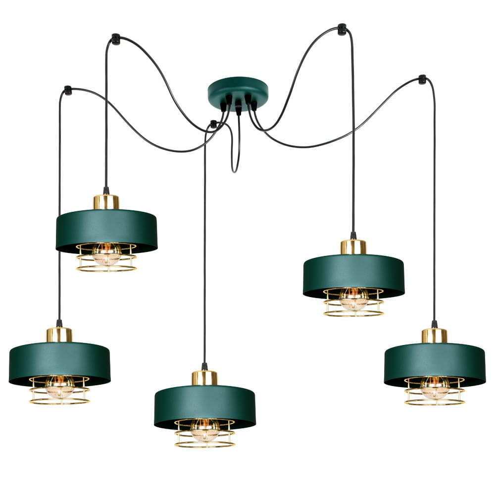 Lampa sufitowa pająk Maya 5 zielony ze złotem, srebrem lub miedzią 2250-GG